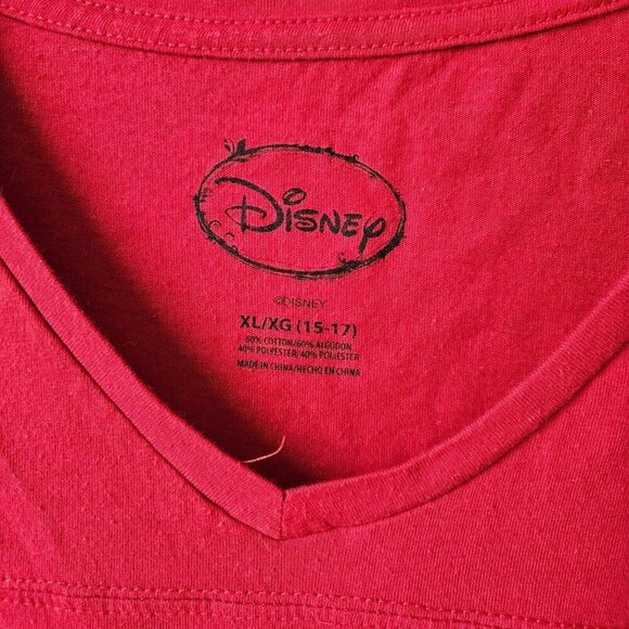 Disney Mickey Mouse T-Shirt Crop Jr XL 15-17 Red V Neck "No Thanks I'm Good" - Picture 3 of 10